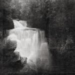 Black & white drawing of waterfall